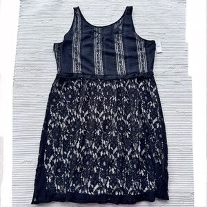 Lane Bryant Black Lace Overlay Dress – Nude Lining, Sleeveless, New, Plus Size